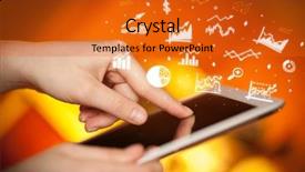  Presentation with business report - Presentation design featuring tablet with online business report background and a gold colored foreground