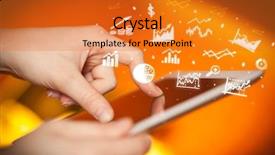  Presentation with business report - Presentation theme featuring tablet with online business report background and a gold colored foreground