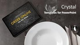  Presentation with order - Theme having tablet with online order concept on a lain table background and a dark gray colored foreground