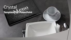  Presentation with order - Colorful slide set enhanced with tablet-with-online-order-concept backdrop and a dark gray colored foreground