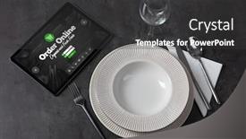  Presentation with order - Slide set featuring tablet-with-online-order-concept background and a dark gray colored foreground