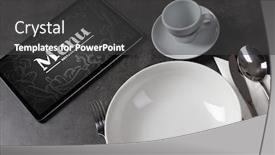  Presentation with online food order - Amazing PPT theme having tablet-with-online-order-concept backdrop and a dark gray colored foreground