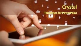  Presentation with security - Presentation design consisting of tablet with online security system background and a tawny brown colored foreground