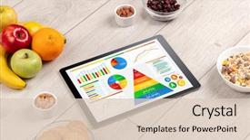  Presentation with healthy eating - Slide deck consisting of tablet with several dieting statistics background and a lemonade colored foreground