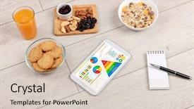  Presentation with statistics - Slides enhanced with tablet with several dieting statistics background and a  colored foreground