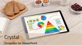  Presentation with healthy eating - Presentation design consisting of tablet with several dieting statistics background and a soft green colored foreground