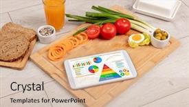  Presentation with statistics - Slide deck featuring tablet with several dieting statistics background and a soft green colored foreground