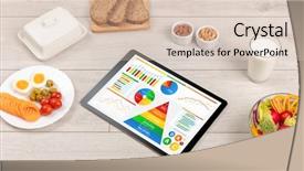  Presentation with healthy eating - Slide deck featuring tablet with several dieting statistics background and a  colored foreground