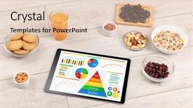  Presentation with children and healthy eating - Presentation enhanced with tablet with several dieting statistics background and a lemonade colored foreground