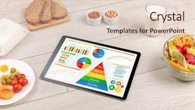  Presentation with healthy eating - PPT theme featuring tablet with several dieting statistics background and a lemonade colored foreground