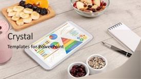  Presentation with clean water healthy concept - Presentation featuring tablet with several dieting statistics background and a lemonade colored foreground