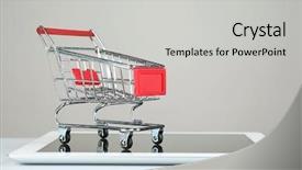  Presentation with shopping - Colorful theme enhanced with tablet with small shopping cart backdrop and a light gray colored foreground
