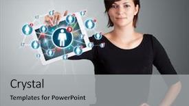  Presentation with tablet - Cool new presentation theme with tablet with social network icon backdrop and a  colored foreground