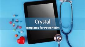  Presentation with tablet - Presentation theme with tablet with stethoscope and tablets background and a teal colored foreground