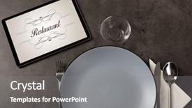  Presentation with restaurant - PPT layouts enhanced with tablet with stylish restaurant logo background and a gray colored foreground