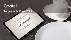  Presentation with restaurant - Slide set enhanced with tablet with stylish restaurant logo background and a dark gray colored foreground