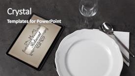  Presentation with popart logo - Colorful presentation theme enhanced with tablet with stylish restaurant logo backdrop and a dark gray colored foreground