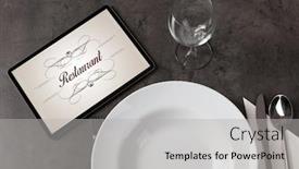  Presentation with restaurant - PPT layouts enhanced with tablet-with-stylish-restaurant-logo background and a light gray colored foreground