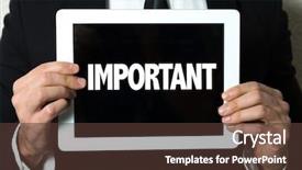  Presentation with tablet - PPT theme with tablet with the text important background and a  colored foreground