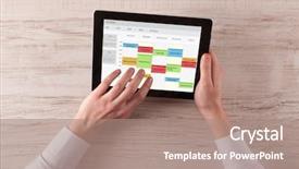  Presentation with tablet - Colorful presentation theme enhanced with tablet with timetable and calendar backdrop and a coral colored foreground