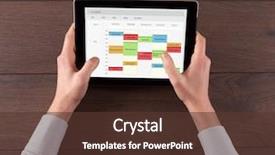  Presentation with hand holding colorful brain sketch - PPT theme featuring tablet with timetable and calendar background and a tawny brown colored foreground