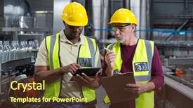  Presentation with production planning - Cool new presentation theme with tablet working at drinks production backdrop and a tawny brown colored foreground