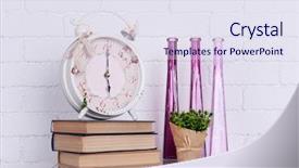  Presentation with interior design cafeteria - Theme enhanced with vases and stack of books background and a sky blue colored foreground