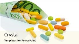  Presentation with pharmaceutical tablets - Audience pleasing PPT layouts consisting of tablets and one hundred euro banknote symbolic photo cost of medicine and drugs in the pharmaceutical industry backdrop and a blonde colored foreground