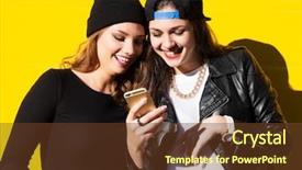  Presentation with teenage - Presentation theme consisting of tablets cell phones - two teenage girls friends background and a tawny brown colored foreground