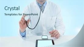  Presentation with metabolic doctor examining - Cool new theme with tablets cell phones medical - doctor examining with 3d stethscope backdrop and a cool aqua colored foreground