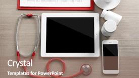  Presentation with accessories - Beautiful presentation theme featuring tablets cell phones medical - red stethoscope with tablet backdrop and a coral colored foreground