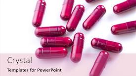  Presentation with tablets - Colorful slide deck enhanced with tablets pills capsule heap mix therapy drugs over a white background backdrop and a coral colored foreground