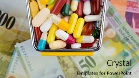  Presentation with health insurance - PPT layouts enhanced with franc symbol photo for drugs background and a  colored foreground