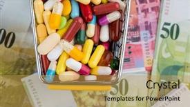  Presentation with health insurance - PPT layouts featuring colourfull - tablets shopping cart swiss franc background and a yellow colored foreground