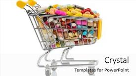  Presentation with drugs - Beautiful PPT layouts featuring consumer behavior - tablets with shopping cart photo backdrop and a white colored foreground