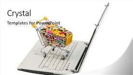  Presentation with behavior - PPT theme featuring consumer behavior - tablets with shopping cart background and a white colored foreground