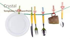  Presentation with tableware - Cool new theme with tableware dried on rope isolated on white backdrop and a cream colored foreground