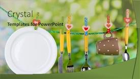  Presentation with tableware - PPT layouts featuring tableware dried on rope on natural background background and a yellow colored foreground
