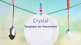  Presentation with tableware - Slide set having tableware-dried-on-rope background and a sky blue colored foreground