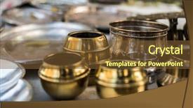  Presentation with copper - Audience pleasing PPT layouts consisting of tableware for sale as antique backdrop and a tawny brown colored foreground