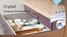  Presentation with tableware - Slides enhanced with tableware in drawer on kitchen background and a  colored foreground