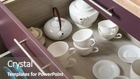  Presentation with secure drawer - Amazing theme having tableware in drawer on kitchen backdrop and a  colored foreground