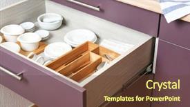  Presentation with secure drawer - Theme enhanced with tableware in drawer on kitchen background and a tawny brown colored foreground