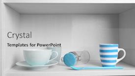  Presentation with tableware - Amazing slides having tableware on shelf in the kitchen cupboard backdrop and a light gray colored foreground