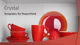 Presentation with tableware - Beautiful PPT theme featuring tableware on shelf in the kitchen cupboard backdrop and a light gray colored foreground