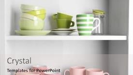  Presentation with tableware - Audience pleasing PPT theme consisting of tableware on shelves in the kitchen cupboard backdrop and a lemonade colored foreground