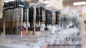  Presentation with tableware - Cool new PPT theme with tableware-on-the-shelf-closeup backdrop and a light gray colored foreground