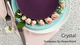  Presentation with tableware - Presentation theme featuring tableware with flowers on table close up background and a lemonade colored foreground