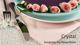  Presentation with tableware - Presentation theme having tableware with flowers on table close up background and a lemonade colored foreground