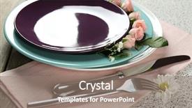  Presentation with tableware - PPT theme having tableware with flowers on table close up background and a gray colored foreground